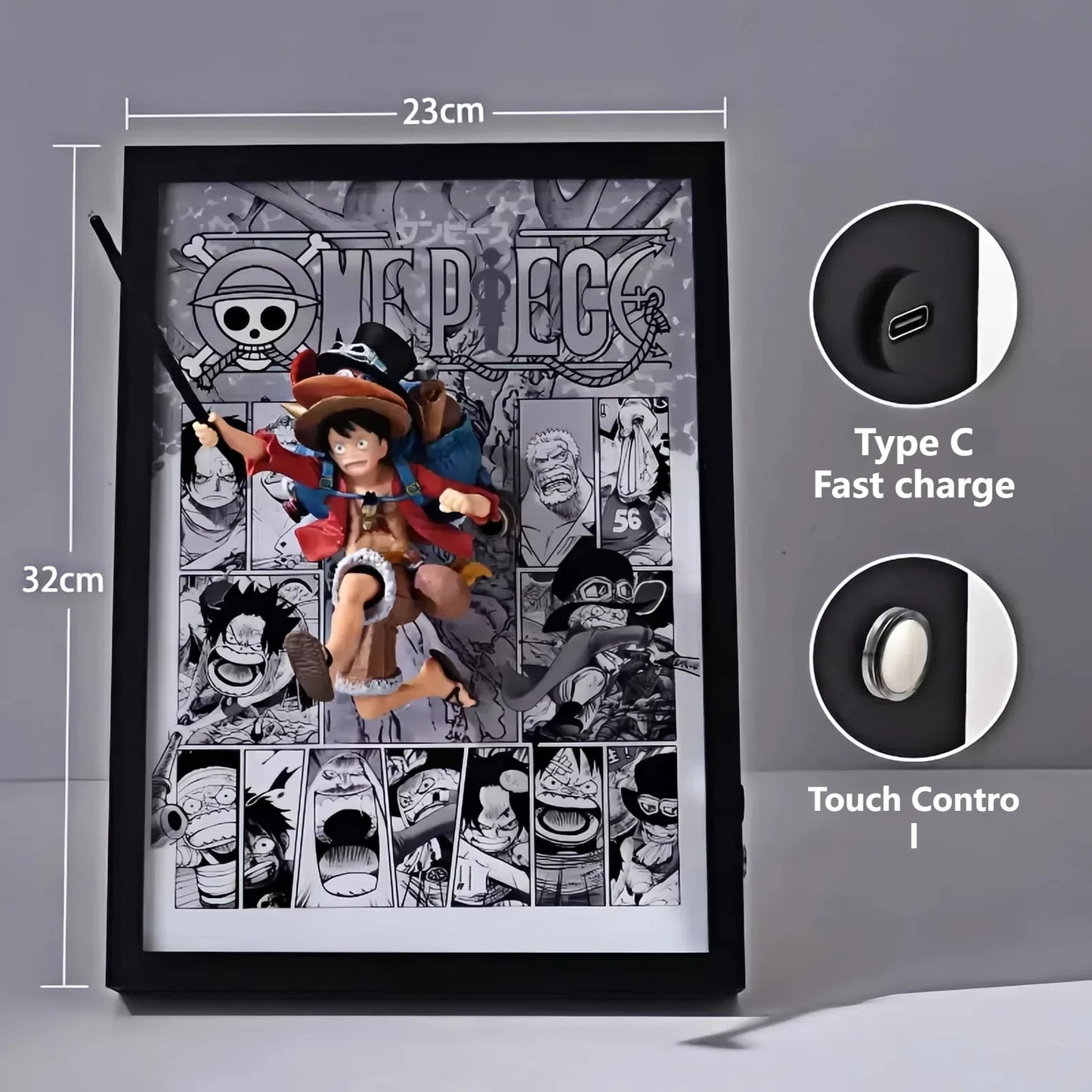 One Piece Luffy Sabo Ace three brothers 3D Anime Light Painting 23*32cm