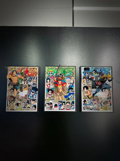 3D ONE PIECE LUFFY, SABO, AND ACE  MANGA ART WALL DECOR 21CM*30CM