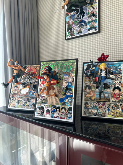 3D ONE PIECE LUFFY, SABO, AND ACE  MANGA ART WALL DECOR 21CM*30CM